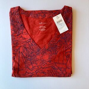 NWT J. Jill Sleep Gown Size S Ultrasoft Cotton V Neck Short Sleeves Red Sailboat